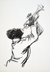 Trumpetspelare, från White Bottoms, pub. 1927 (färgblocktryck)